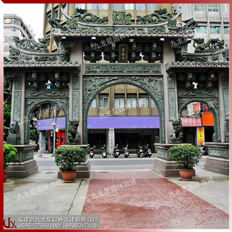 青石仿古石雕牌坊門(mén)樓圖片
