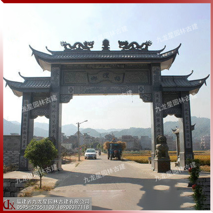 青石仿古石雕牌坊門(mén)樓圖片